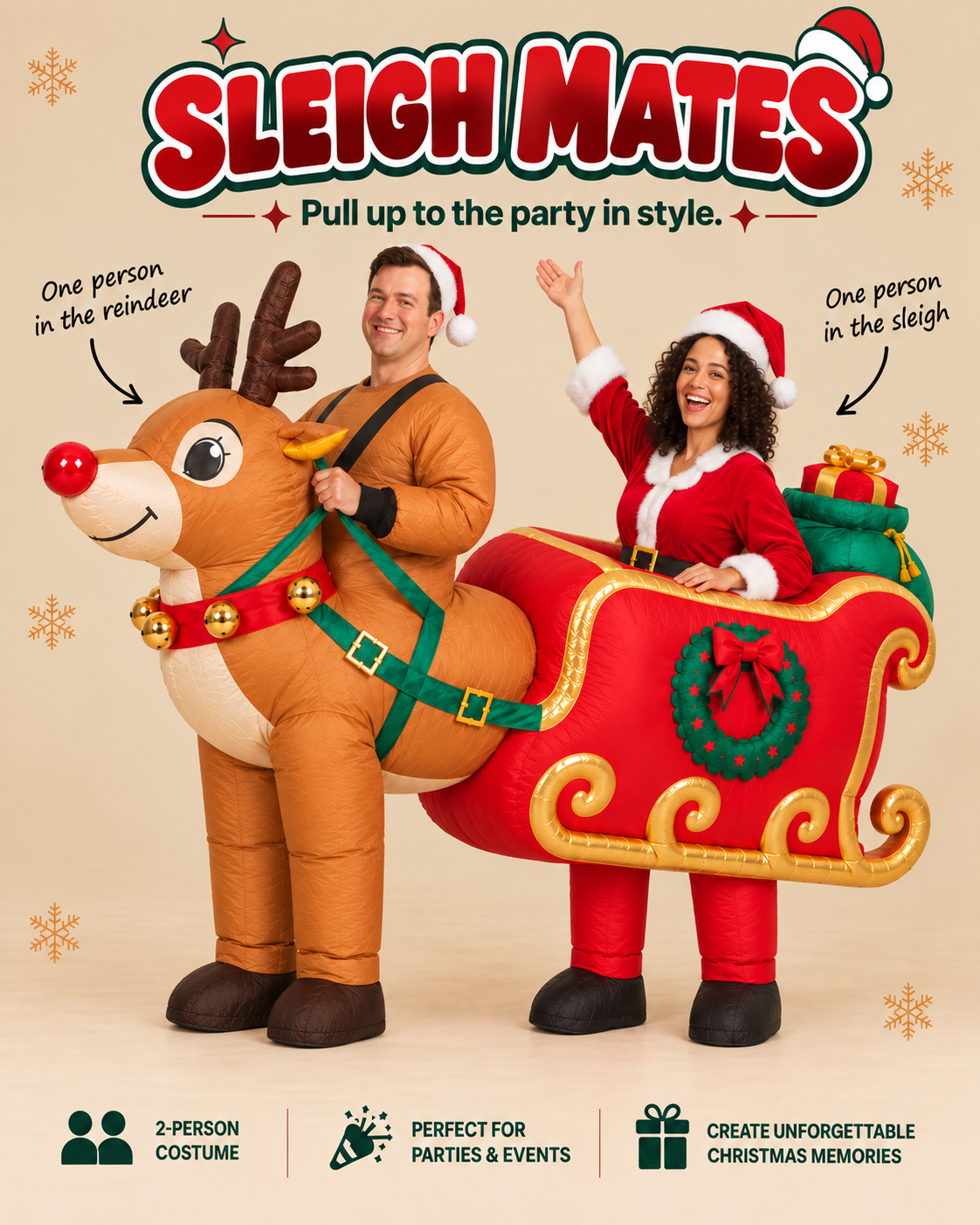 SleighMates™ 2-Person Christmas Reindeer & Sleigh Costume